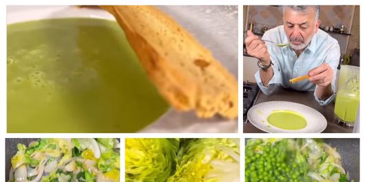 Supă cremă de mazăre și mentă, rețeta lui Joseph Hadad. “Pasați totul până când obțineți o textură netedă și cremoasă.”