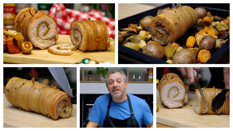 Ruladă de porc cu legume, rețetă pregătită de chef Sorin Bontea, pentru masa de Crăciun! "Am să bag termometrul în ruladă, pentru că vreau să o gătesc la 85 de grade!"