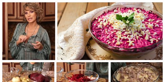 Salată „Shuba”, rețeta pregătită de Anna Lesko. „Ea nu este doar gustoasă, este și foarte frumoasă.”