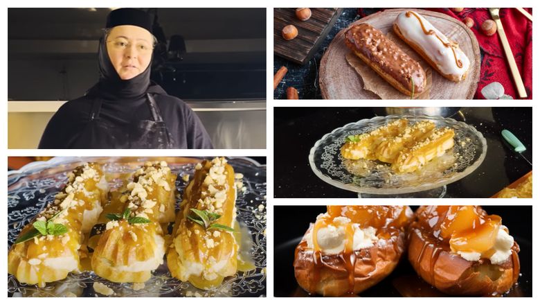 Eclere cu mascarpone, măr copt și glazură de caramel, pregătite de Maica Ecaterina! 