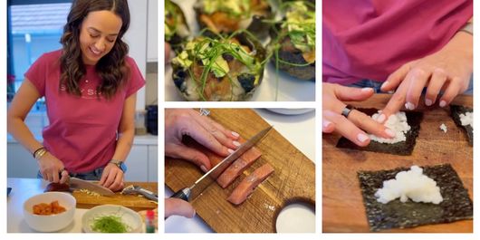 Sushi tarts, rețeta pregătită de Andreea Raicu, în 30 de minute. “Adaugă avocado, semințe de susan și stropește cu maioneză picantă.”
