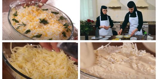 Rețeta de salată festivă, din mai multe tipuri de brânză, pregătită de maica Siluana. “Gustoasă, sățioasă, foarte potrivită pentru Săptămâna Albă.”