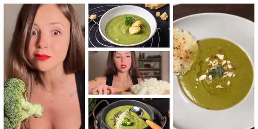 Supă cremă de broccoli și cartof dulce, rețeta pregătită de Ramona Dumitrescu de la Radio Impuls. “Smântâna de gătit, sare și piper după gust.”
