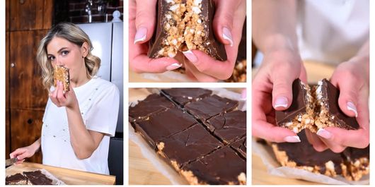 Andreea Ibacka a pregătit batoane de ciocolată cu arahide, direct la ea acasă! Aceasta a ales o variantă mai sănătoasă, așa că a introdus rondelele de orez! 