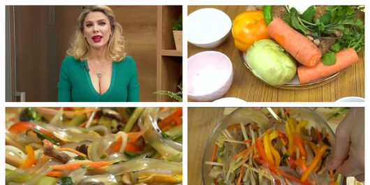 VIDEO Salată asiatică, varianta pentru zilele de post, rețeta pregătită de Alina Laufer. “Uitați cât de frumos arată, un curcubeu!”