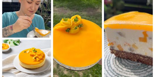 Cheesecake cu mango și fructul dragonului, desertul pregătit de Roxana Blenche. „Aveți un gust exotic, l-am decorat, e delicios.”