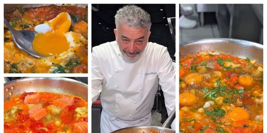 Shakshouka cu somon, ardei și vinete, rețeta lui chef Joseph Hadad! 