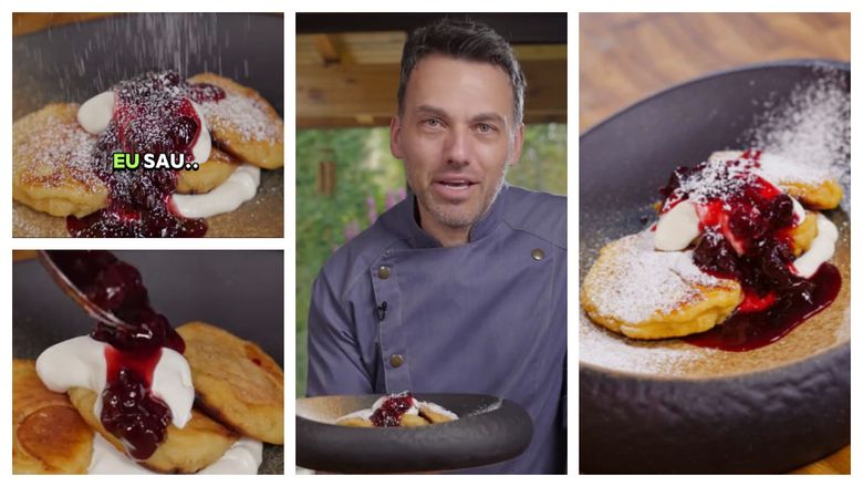 Papanași moldovenești, în tigaie, rețeta pregătită de chef Ștefan Popescu. „Cum curge gemul acesta!”