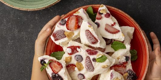 Fructe înghețate în iaurt și ciocolată, desertul delicios al verii