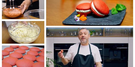 Red Velvet Macarons cu cremă de brânză și unt, desertul pregătit de chef Sorin Bontea.  „Arată foarte bine și vă asigur că e foarte gustos.”