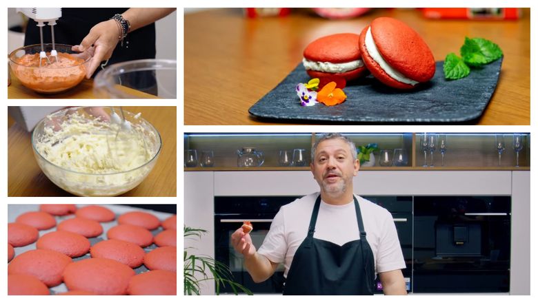 Red Velvet Macarons cu cremă de brânză și unt, desertul pregătit de chef Sorin Bontea.  „Arată foarte bine și vă asigur că e foarte gustos.”