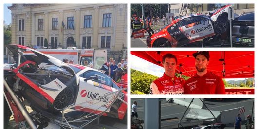 FOTO Fiul lui Mihai Leu a avut un accident în raliul creat în memoria tatălui său. Mașina campionului a fost distrusă