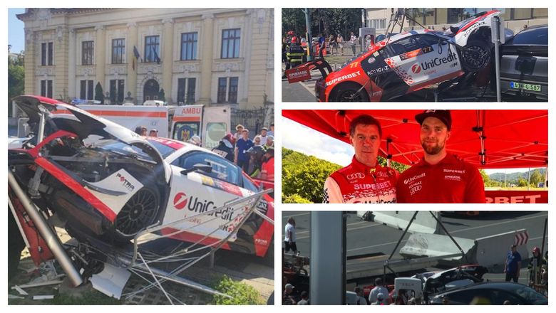 FOTO Fiul lui Mihai Leu a avut un accident în raliul creat în memoria tatălui său. Mașina campionului a fost distrusă