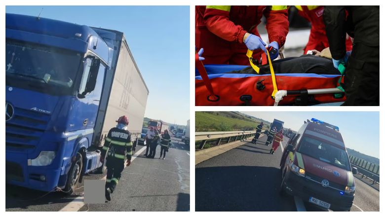 O altă tragedie a avut loc pe autostrada A1 în zona Sebeș! Un bărbat în vârstă de 50 de ani a murit, după ce a fost acroșat... tot de un TIR, iar apoi de o autoutilitară!