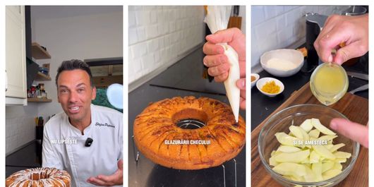 Secretul lui chef Ștefan Popescu pentru cel mai delicios chec de mere. Ce pune în glazură pentru a deveni mai lichidă: „Se așează merele în picioare, presar zahăr brun deasupra.”