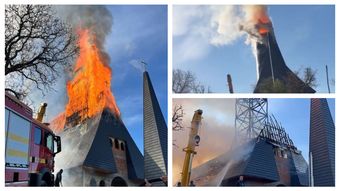 Incendiu puternic la o biserică celebră din Maramureș! Acoperișul a luat foc