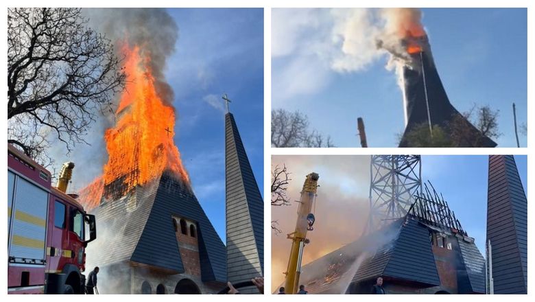 Incendiu puternic la o biserică celebră din Maramureș! Acoperișul a luat foc