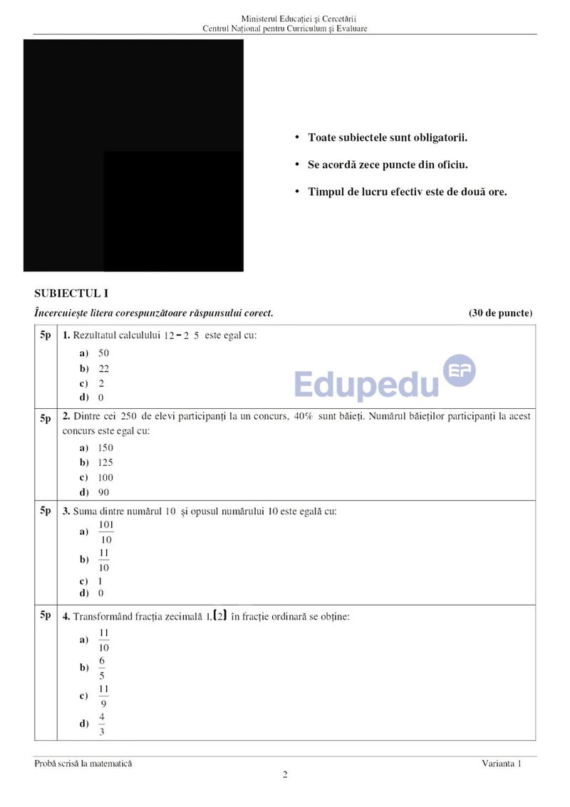 Subiecte Matematică 2026
