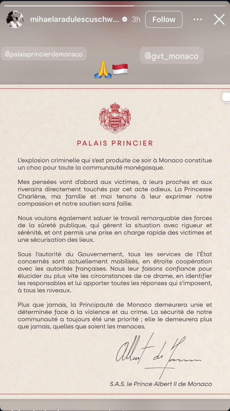 Comunicat Prințul Albert de Monaco