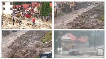 Furtuna de ieri a făcut prăpăd în Bușteni. O tânără a fost luată de ape de pe un trotuar: „Sfârşitul lumii!