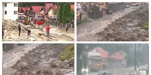Furtuna de ieri a făcut prăpăd în Bușteni. O tânără a fost luată de ape de pe un trotuar: „Sfârşitul lumii!