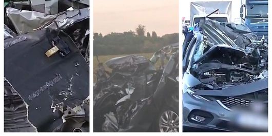 Accident cumplit lângă București. Un autoturism a fost prins între două camioane. Șoferul nu a mai avut nicio șansă