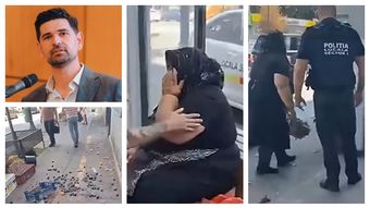 Scandal în centrul Capitalei! Un polițist local a fost filmat în timp ce arunca florile și fructele unei femei pe jos