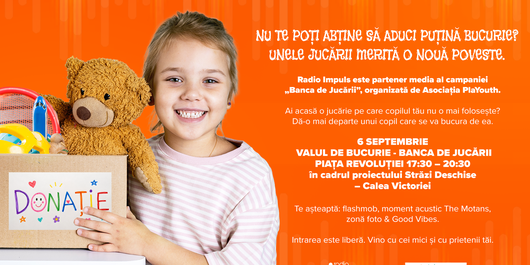 Radio Impuls vă invită la „Valul de bucurie pentru Banca de Jucării”, un flashmob caritabil în inima Bucureştiului. The Motans, moment acustic în cadrul evenimentului