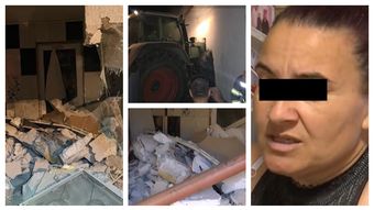 O mamă și copilul ei, la un pas de tragedie în Iași, după ce un tractor a intrat peste ei în casă: “Nu se putea deschide uşa.”