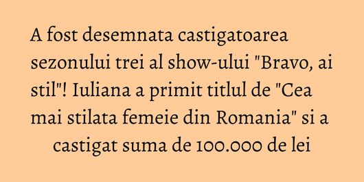 A fost desemnata castigatoarea sezonului trei al show-ului 