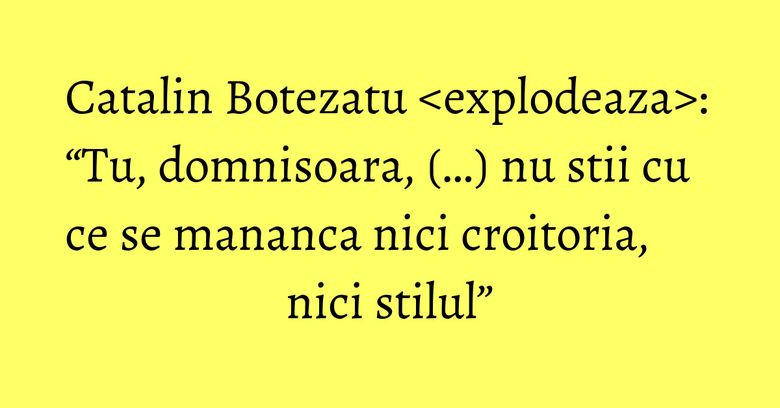 Catalin Botezatu : “Tu, domnisoara, (…) nu stii cu ce se mananca nici croitoria, nici stilul” Catalin Botezatu : “Tu, domnisoara, (…) nu stii cu ce se mananca nici croitoria, nici stilul”