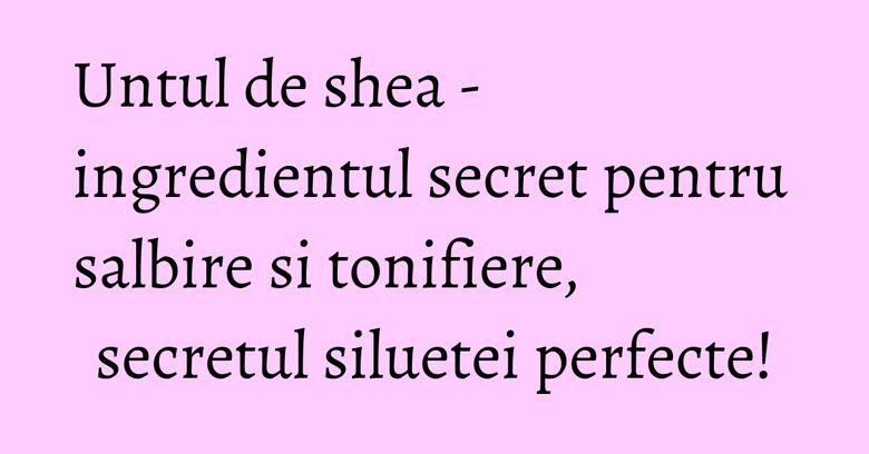 Untul de shea - ingredientul secret pentru salbire si tonifiere, secretul siluetei perfecte! Untul de shea - ingredientul secret pentru salbire si tonifiere, secretul siluetei perfecte!