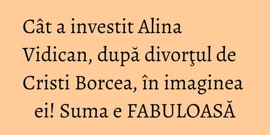 Cât a investit Alina Vidican, după divorţul de Cristi Borcea, în imaginea ei! Suma e FABULOASĂ