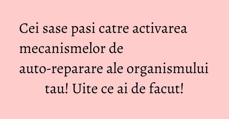 Cei sase pasi catre activarea mecanismelor de auto-reparare ale organismului tau! Uite ce ai de facut! Cei sase pasi catre activarea mecanismelor de auto-reparare ale organismului tau! Uite ce ai de facut!