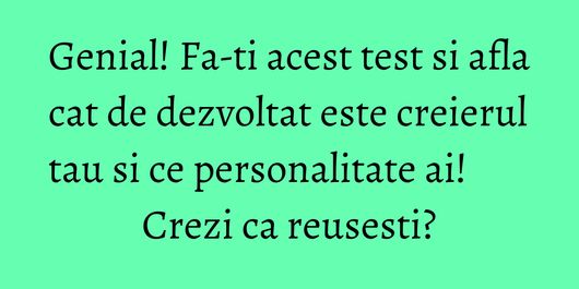 Genial! Fa-ti acest test si afla cat de dezvoltat este creierul tau si ce personalitate ai! Crezi ca reusesti?