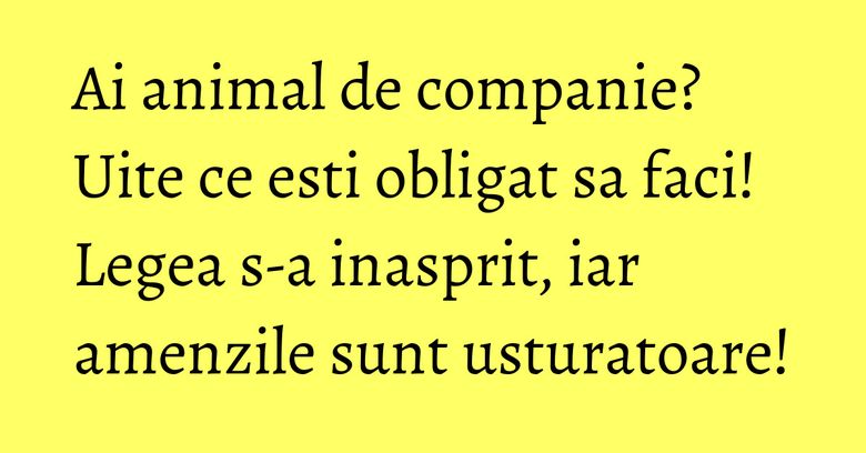 Ai animal de companie? Uite ce esti obligat sa faci! Legea s-a inasprit, iar amenzile sunt usturatoare! Ai animal de companie? Uite ce esti obligat sa faci! Legea s-a inasprit, iar amenzile sunt usturatoare!
