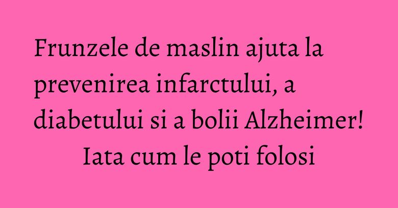 Frunzele de maslin ajuta la prevenirea infarctului, a diabetului si a bolii Alzheimer! Iata cum le poti folosi Frunzele de maslin ajuta la prevenirea infarctului, a diabetului si a bolii Alzheimer! Iata cum le poti folosi