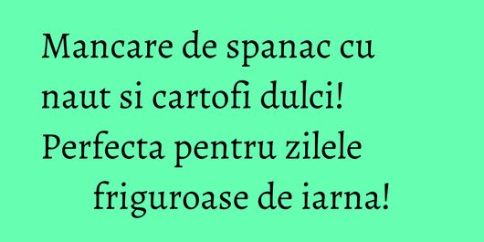 Mancare de spanac cu naut si cartofi dulci! Perfecta pentru zilele friguroase de iarna!