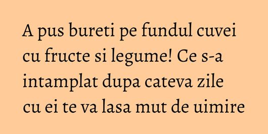 A pus bureti pe fundul cuvei cu fructe si legume! Ce s-a intamplat dupa cateva zile cu ei te va lasa mut de uimire