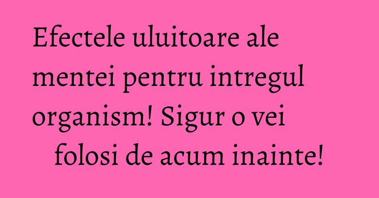 Efectele uluitoare ale mentei pentru intregul organism! Sigur o vei folosi de acum inainte! Efectele uluitoare ale mentei pentru intregul organism! Sigur o vei folosi de acum inainte!