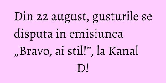 Din 22 august, gusturile se disputa in emisiunea „Bravo, ai stil!”, la Kanal D!