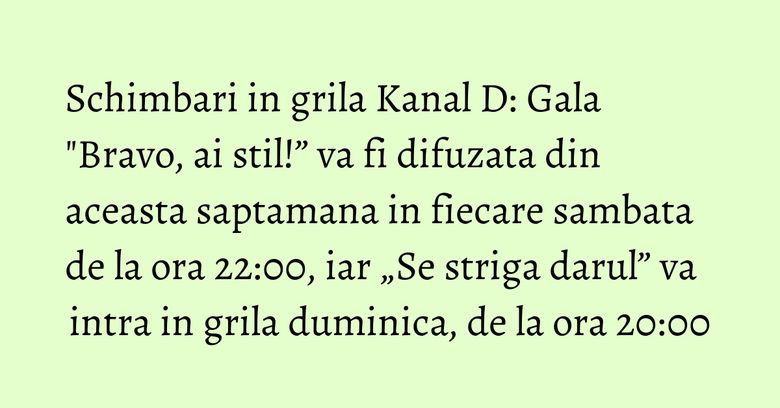 Schimbari in grila Kanal D: Gala 