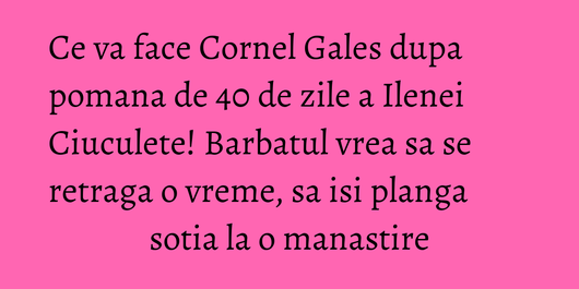 Ce va face Cornel Gales dupa pomana de 40 de zile a Ilenei Ciuculete! Barbatul vrea sa se retraga o vreme, sa isi planga sotia la o manastire