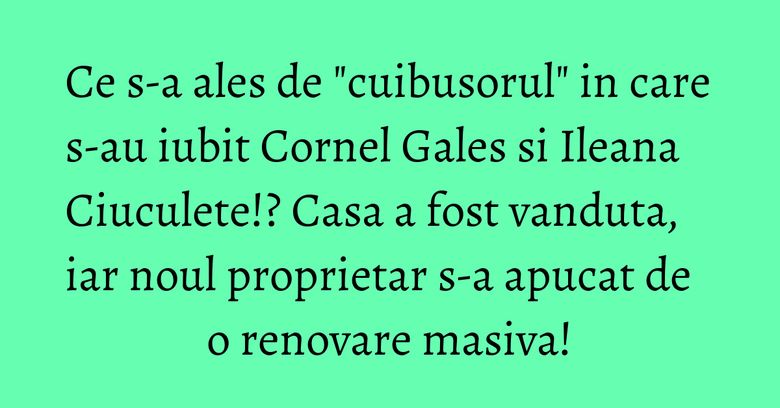 Ce s-a ales de "cuibusorul" in care s-au iubit Cornel Gales si Ileana Ciuculete!? Casa a fost vanduta, iar noul proprietar s-a apucat de o renovare masiva! Ce s-a ales de "cuibusorul" in care s-au iubit Cornel Gales si Ileana Ciuculete!? Casa a fost vanduta, iar noul proprietar s-a apucat de o renovare masiva!