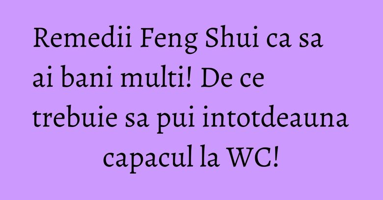 Remedii Feng Shui ca sa ai bani multi! De ce trebuie sa pui intotdeauna capacul la WC! Remedii Feng Shui ca sa ai bani multi! De ce trebuie sa pui intotdeauna capacul la WC!