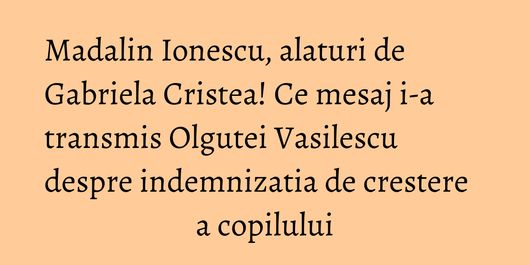 Madalin Ionescu, alaturi de Gabriela Cristea! Ce mesaj i-a transmis Olgutei Vasilescu despre indemnizatia de crestere a copilului