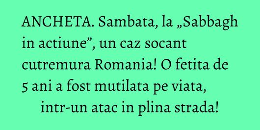 ANCHETA. Sambata, la „Sabbagh in actiune”, un caz socant cutremura Romania! O fetita de 5 ani a fost mutilata pe viata, intr-un atac in plina strada!