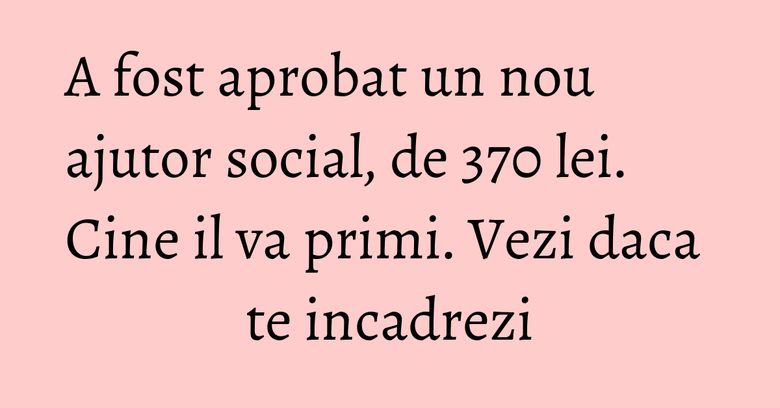A fost aprobat un nou ajutor social, de 370 lei. Cine il va primi. Vezi daca te incadrezi