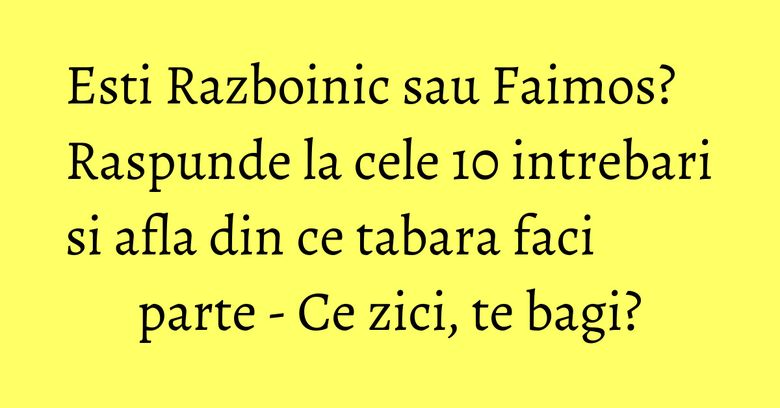 Esti Razboinic sau Faimos? Raspunde la cele 10 intrebari si afla din ce tabara faci parte - Ce zici, te bagi?