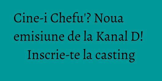Cine-i Chefu'? Noua emisiune de la Kanal D! Inscrie-te la casting